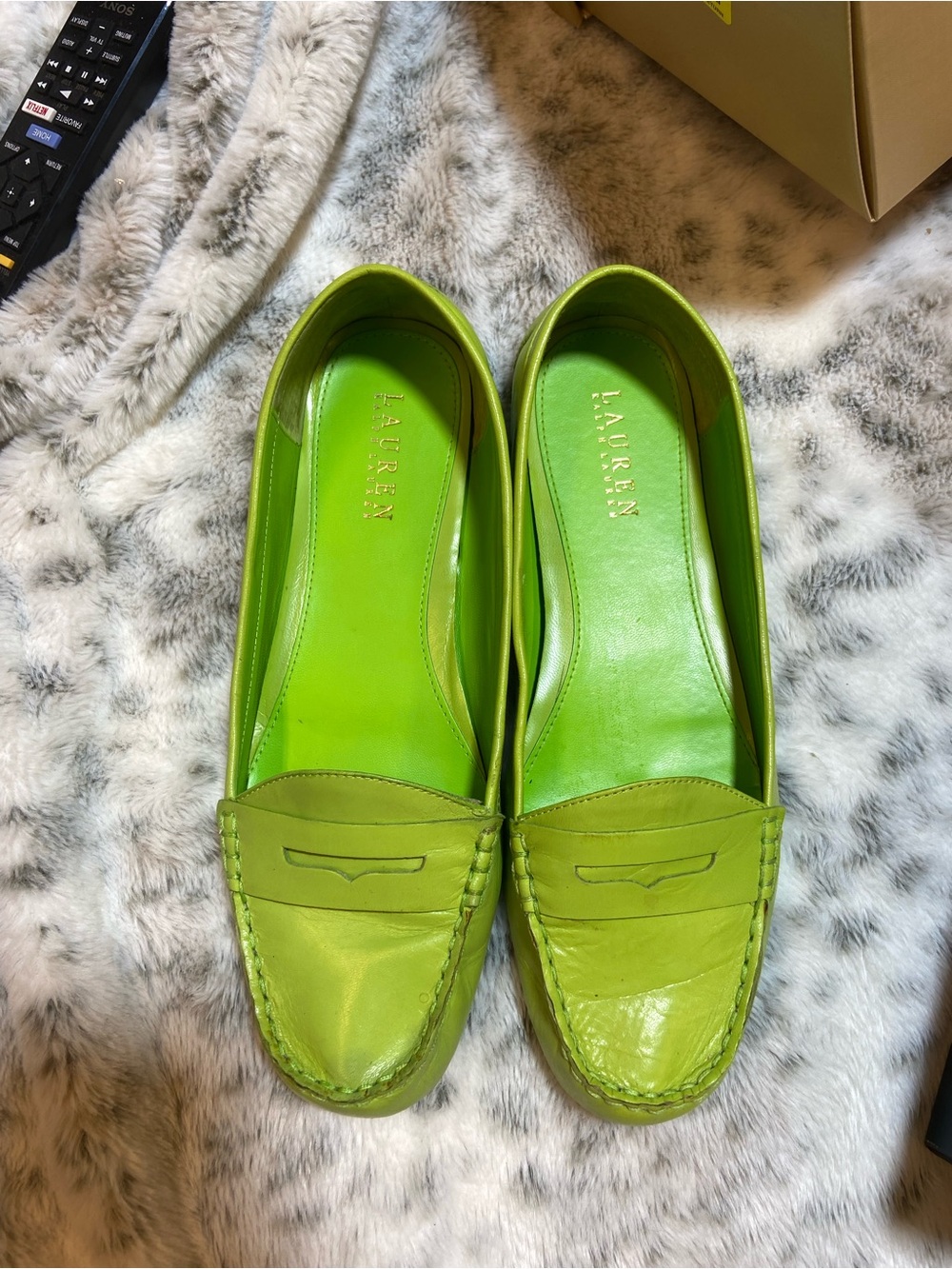 Lauren Ralph Lauren Lime Green Leather Penny Loafers